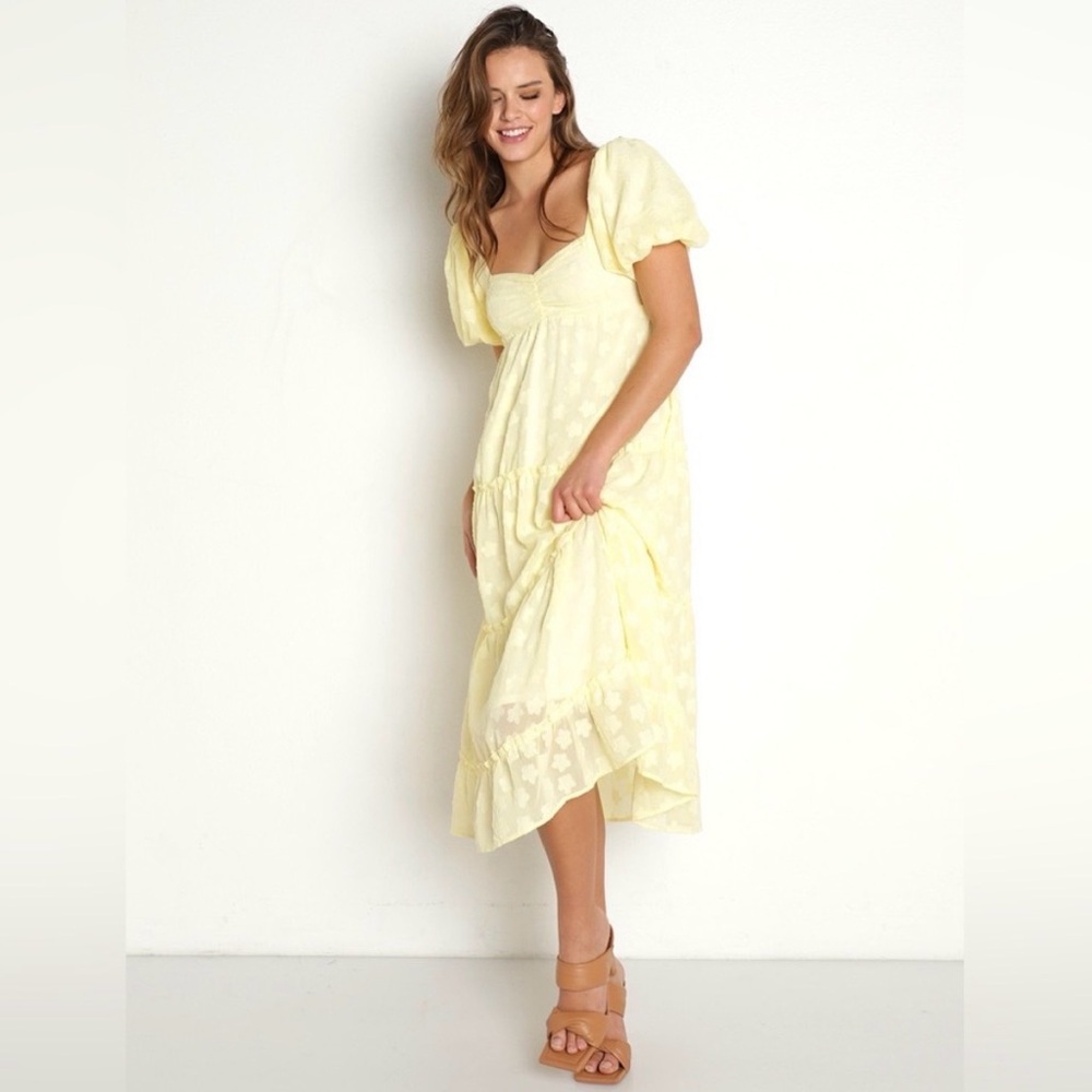 Show Me Your MuMu Pale Yellow Puff-Sleeve Midi Dress